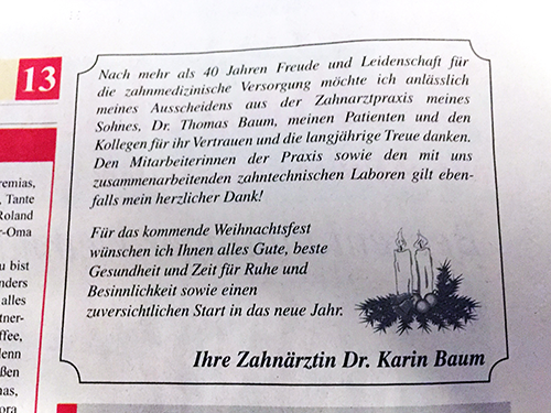 Zeitungsanzeige